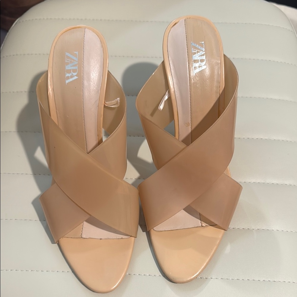 Zara Tan PVC heels in nude color
